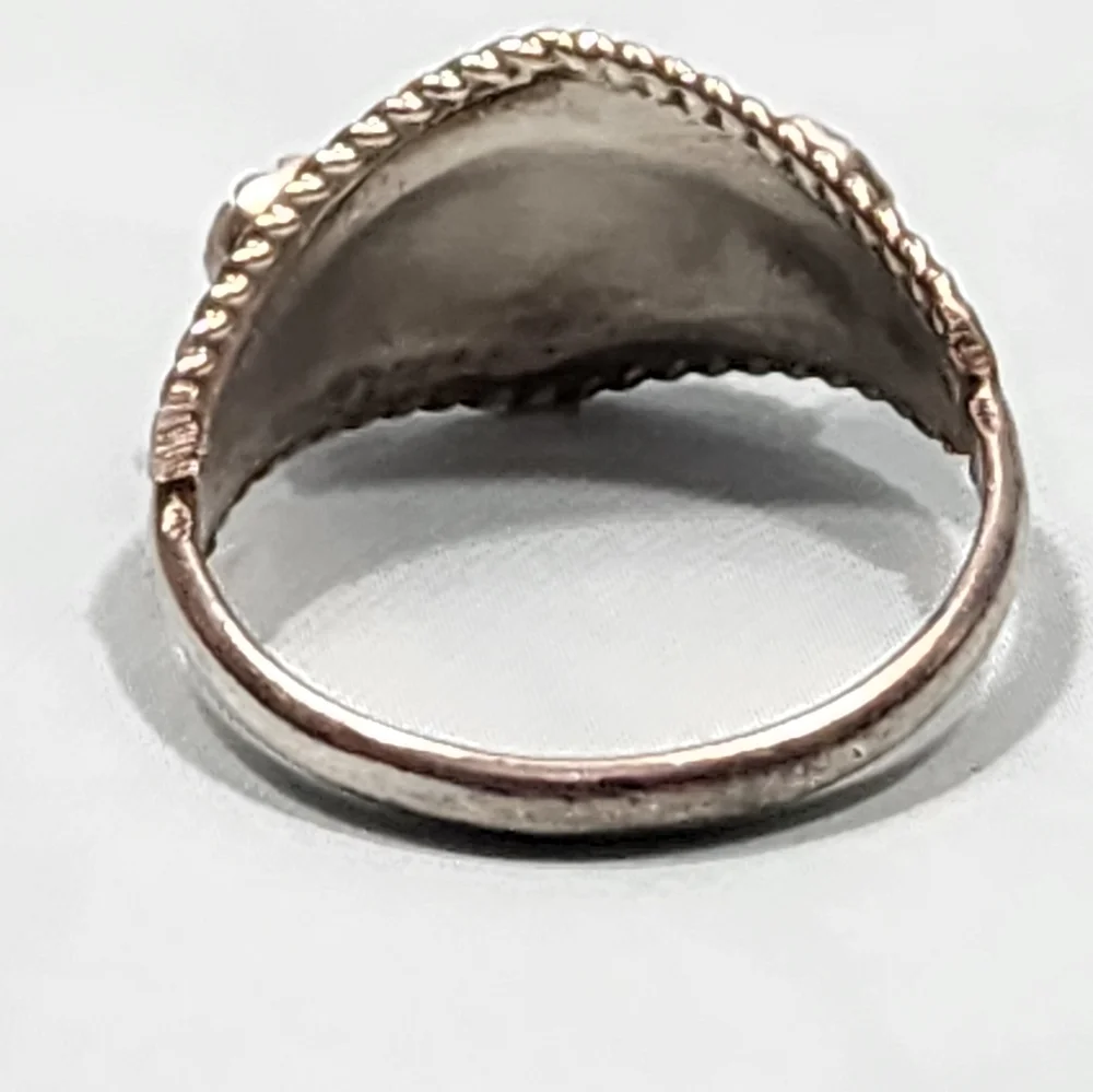 Vintage Native Turquoise and Coral Sterling Ring - Picture 2 of 5